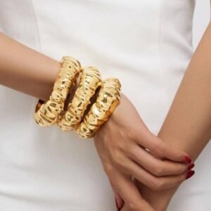 3PC Textured Stackable Gold Bangles
