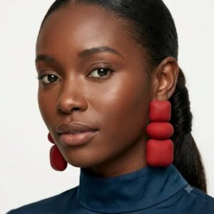 Red Matte 3 Tier Stud Earrings