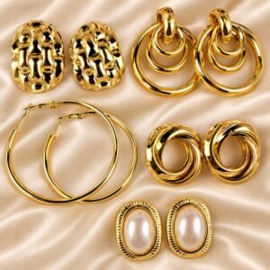 18l Gold Plated Titanium Steel Earrings 5 pairs