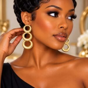 3 Tiered Round Matte Gold Earrings
