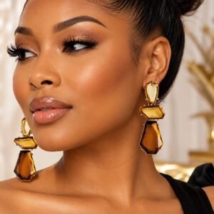 Gold Tone Amber Chandelier Earrings